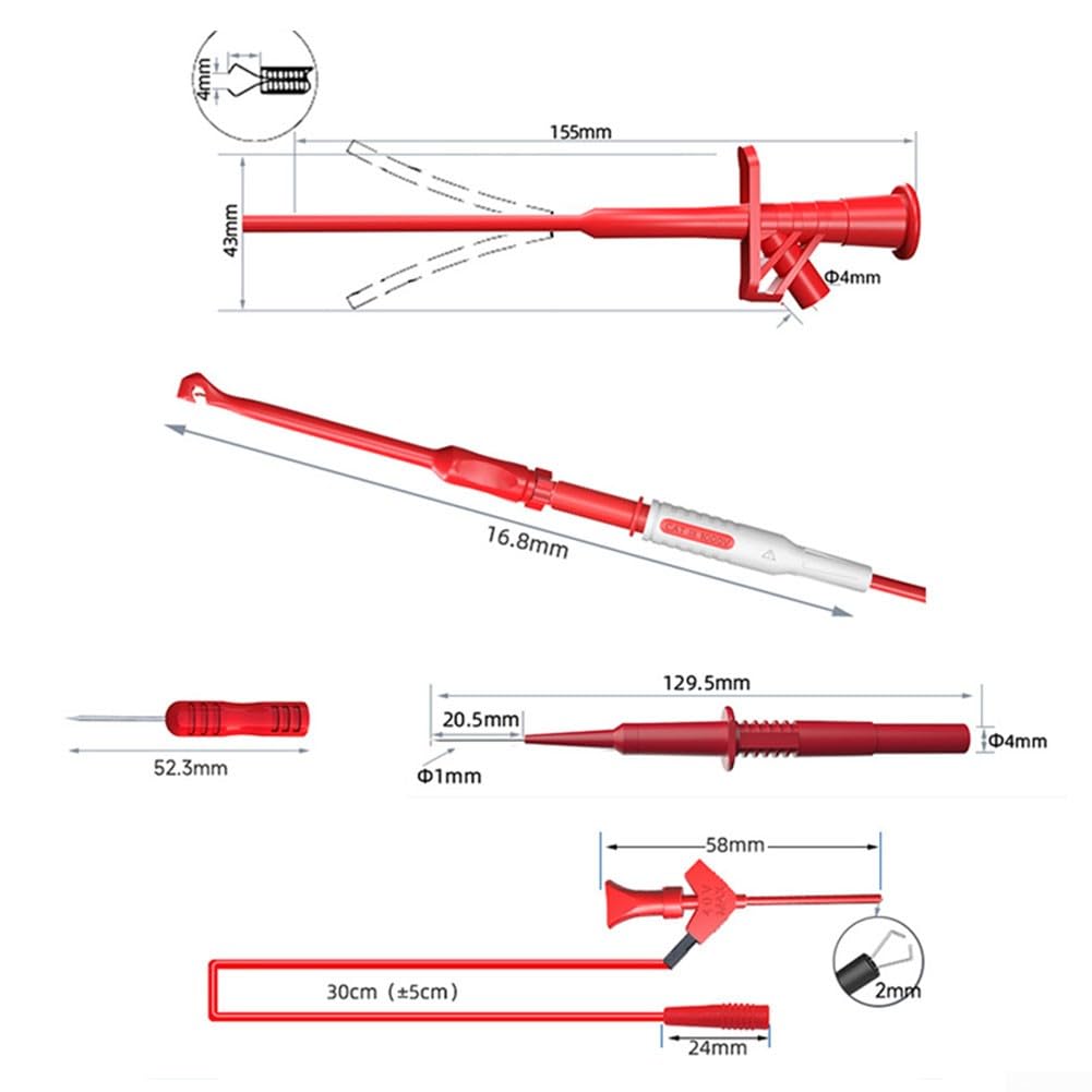 25-teiliges Multimeter-Messleitungs-Set mit Krokodilklemme, Prüfhaken, Draht-Piercing-Sonde