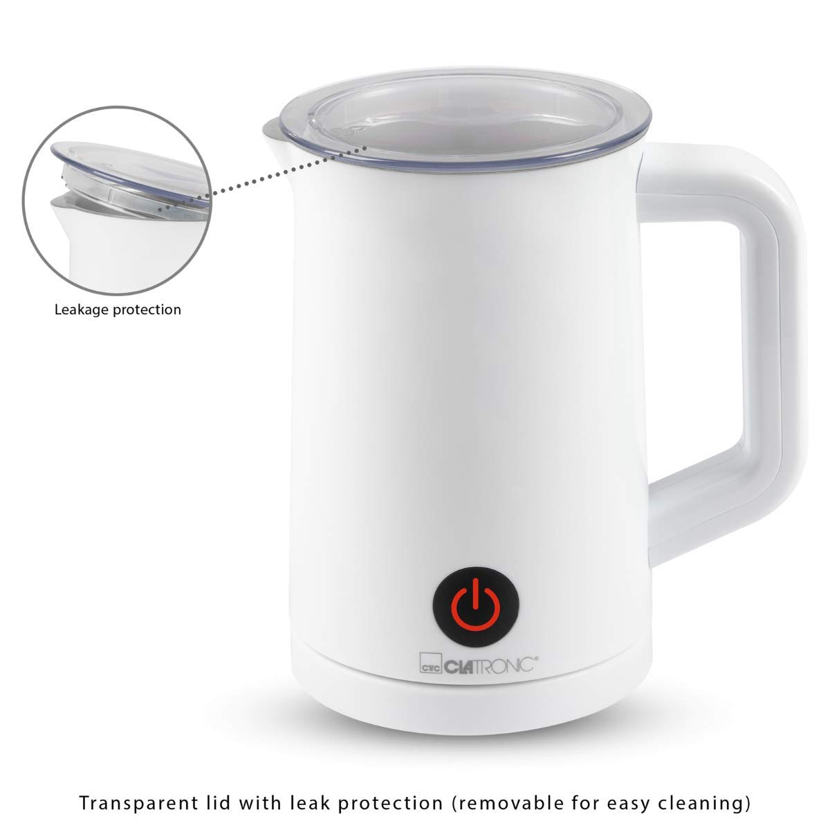 Clatronic MS 3693 - Batidora Espumadora de leche eléctrico automático, recipiente 550ml, función calentar/frío, apagado automático, 500W, color blanco