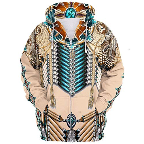 huateng Native American Indian 3D Digitaldruck Reißverschluss Sweatshirt Paar Hoodies Persönlichkeit Sweatshirts Cospaly Kleidung Cover