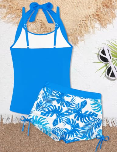 Image of Girls Bathing Suits 2 Piece Swimsuit Halter Girls Tankini Swimsuit High Waisted Drawstring Shorts Swimwear Set 7-18Y