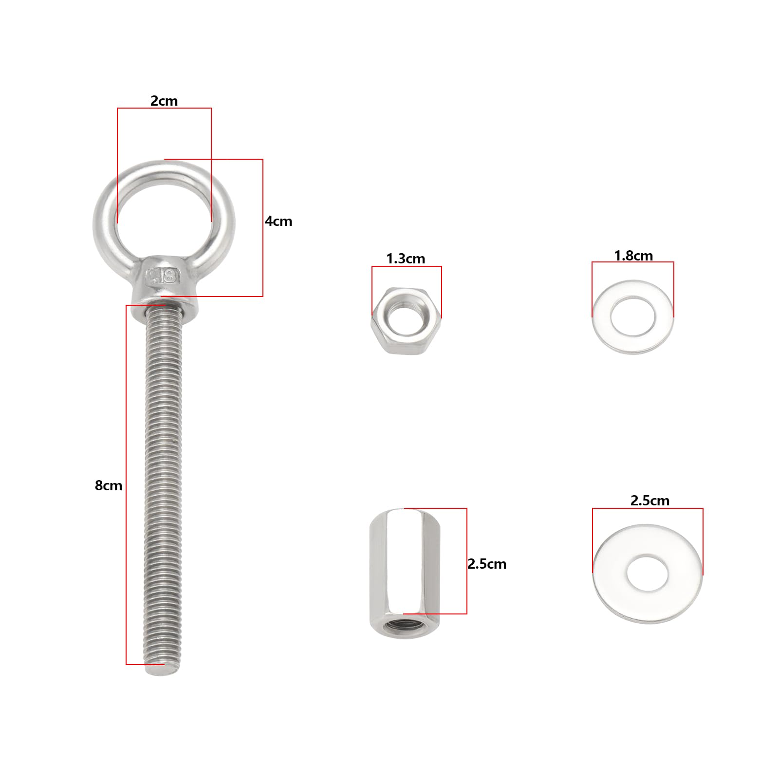 OTOTEC 2 Sets 316 Stainless Steel Ring Bolts M8x80mm Lifting Eye Bolt with Nuts Washers for Rear Door Hinges Compatible with Ducato Compatible with Jumper - Image 4