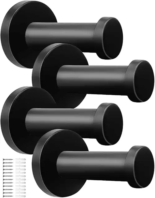 WJUAN Black Coat Hooks, 4-Pack Stainless Steel Wall Hooks with Matte Lacquer