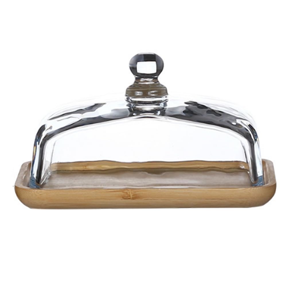 Xuzxinze Bamboo Butter Dish with Glass Lid - Clear Butter Tray for Refrigerator&Counter for Butter,Block of Cream Cheese&Serving
