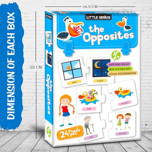 Image of The Opposite 24 Puzzle Game Box Set for Kids - Early Learning Activity with Matching Skills, Colorful Fun Illustrations for Kids, Toddlers - Ages 2+ Years