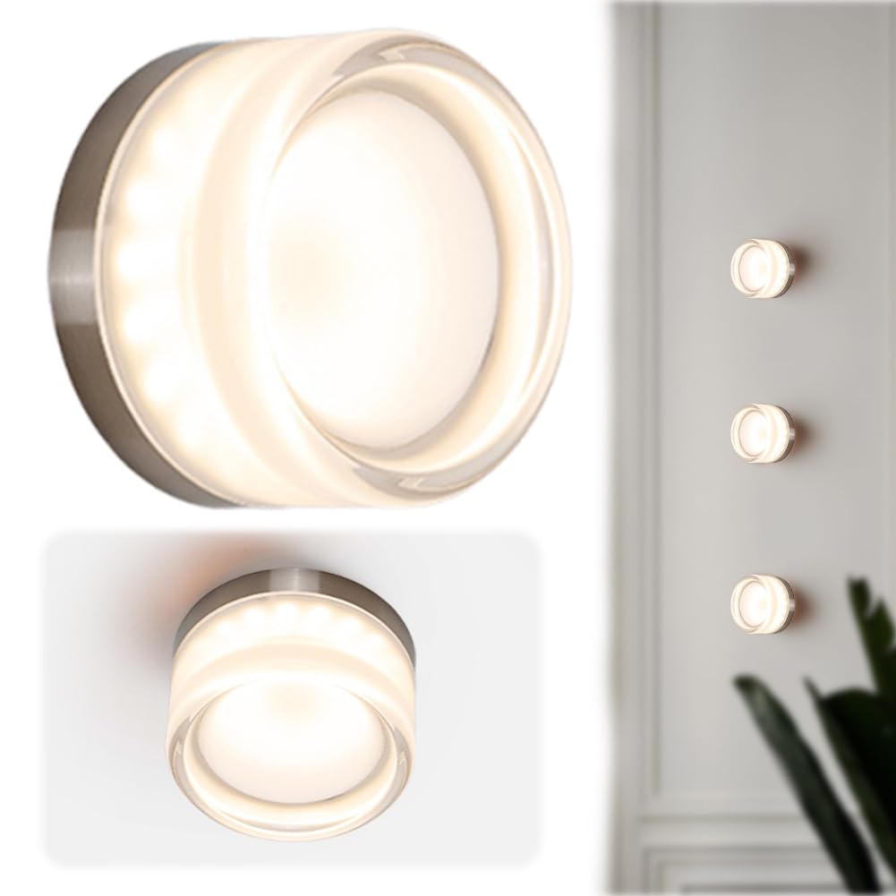 LED Wall Sconce Tricolor Wall Light Round Wall Mounted Light, Ceiling Light Home Decor, 7W Bedside Lamp, Modern Glass Wall Sconce Light for Living Room Bedroom Hallway Porch Patio-UK Plug-03