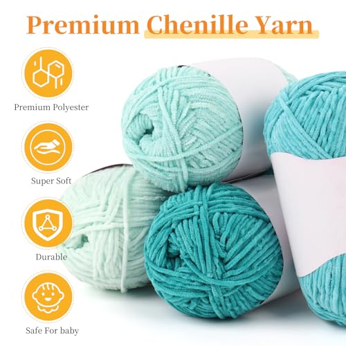 Image of Coopay Skinny Chenille Yarn for Crocheting and Knitting, 12 Pack of 50g /1.76oz - 1764yd Total, Soft Velvet Yarn of Baby Weights - Suitable for Baby Blankets, Plush Toys - Super Soft (Green Gradient)