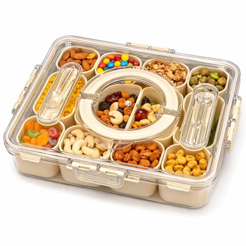 Image of Vasukie Divided Fridge Storage Boxes With 4 Serving Veggie Tray with Lid and Handle, Fridge Organizer with Removable 4 Compartment, Fridge Storage Containers (12 Compartment-1PC)