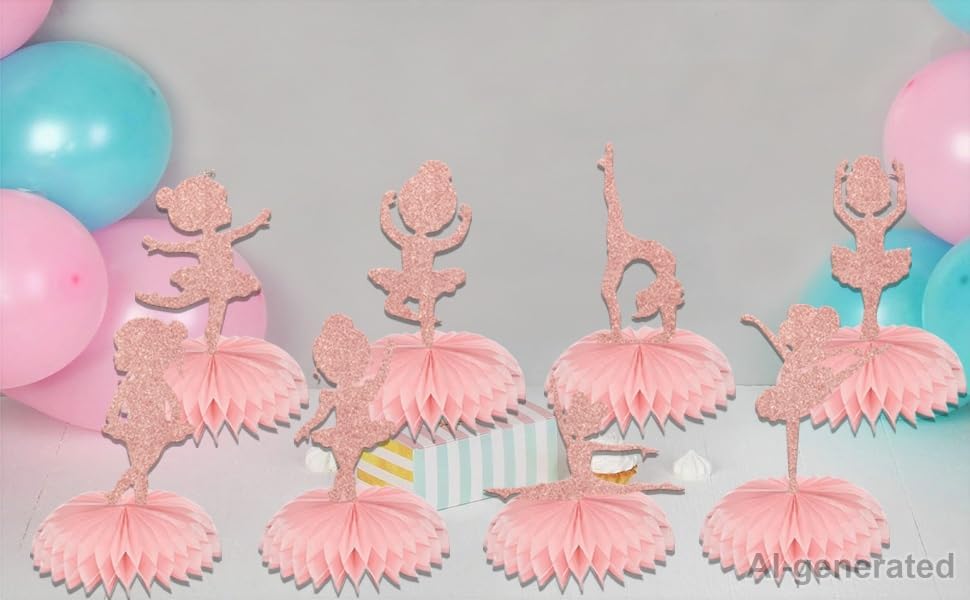 Rose Gold Glitter Ballerina Birthday Centerpiece Honeycomb, Baby Shower Ballerina Theme Birthday Party Decorations For Kids, Birthday Party Swan Ballet Girls Party Table Decoration 8PCS image 5
