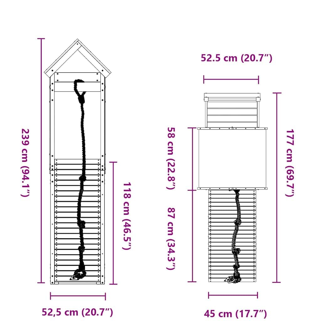 Wieża do zabawy z impregnowanego drewna sosnowego ze ścianką wspinaczkową, liną, piaskownicą i podestem, do ogrodu, na taras i podwórko, platforma 118 cm, dla dzieci w wieku od 3 do 8 lat