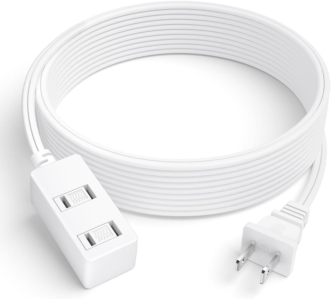 Indoor Extension Cord - 6.2 Ft White 2-Prong Power Strip with 3 Polarized Outlets & Safety Slide Windows, 16/2 AWG, 13A/1625W for Home, Office & Travel