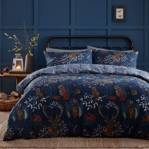 furn. Forest Fauna Super King Duvet Cover Set, Cotton, Polyester, Navy (FORESTF/D04/NVY),Blue - Image 3