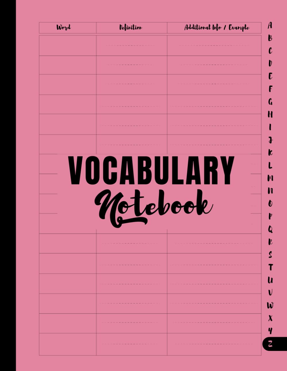 Vocabulary Notebook: Large Simple 3 Columns Vocabulary Journal with A-Z Alphabetical Tabs: Pink Cover