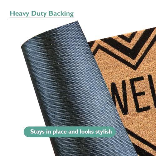 Image of ATMAH Welcome Chevron Coir Door Mat 45 x 75 cm | Heavy Duty Entrance Mat | Anti Slip PVC Backing | Indoor & Covered Outdoor Doormat