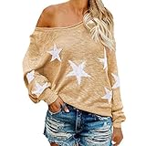 Star Sweater Women Vintage Long Sleeve Knit Sweater Yk2 Star Pattern Crew Neck Casual Pullover Top(A) (Medium,Khaki)