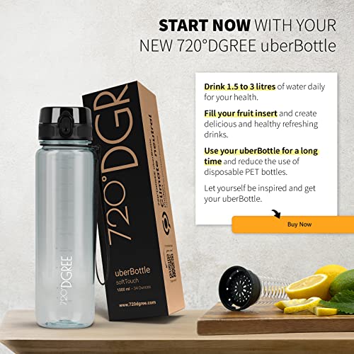 720°DGREE Trinkflasche 1,5l “uberBottle“ crystalClear +Früchtebehälter - BPA-Frei, Auslaufsicher - Wasserflasche für Gym, Fitness, Outdoor, Wandern - XL Tritan Sportflasche: Groß, Leicht, Stoßfest 5