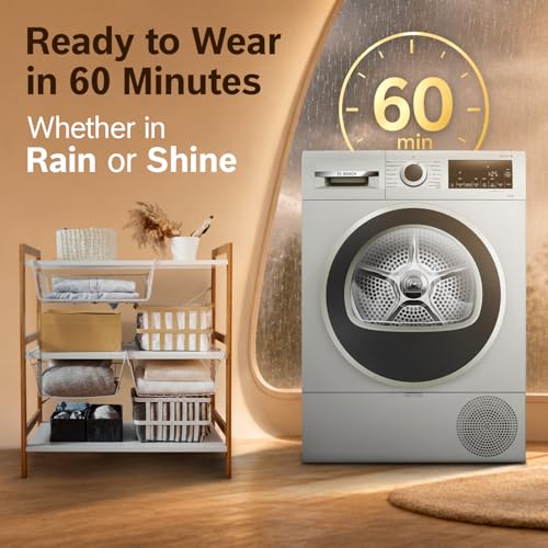 Image of Bosch 10 kg Fully Automatic Front Load heat Pump Tumble Dryer | 100% Drying, 0% Effort | 5 Drying Options | Reduces 99.9% Allergens | Ready-to-Wear No Crease (2026 model, WQG2520XIN, Silver Inox)