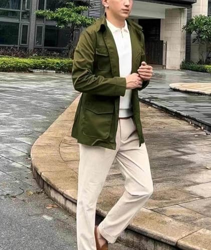 SOMTHRON Men's Single Breasted Belted Trench Coat Lapel Safari Military Jacket Casual Slim Fit Lightweight Windbreaker2