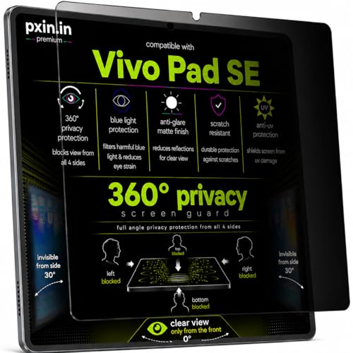 Image of Pxin 360 Pro Privacy Screen guard compatible with Vivo Pad SE | Anti Glare | Anti UV | Anti Blue | Anti Reflection | Privacy Filter | Unbreakable Build