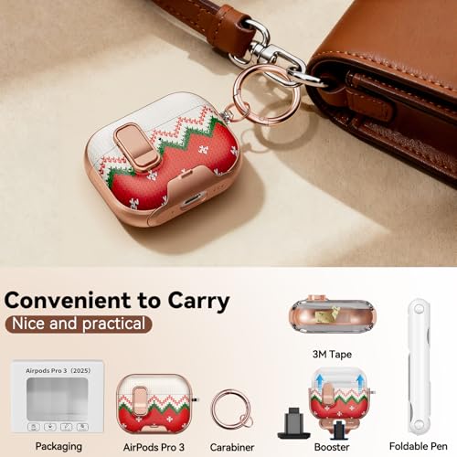 Image of for AirPod Pro 3 Case 2025, with Safty Lock & Phone Stand for Floral AirPod Pro 3 Generation Case Cover for Women Girly, iPod Pro 3 Cases with Keychain & Cleaner Kit -Red Christmas