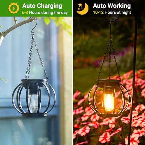 image for KOOPER Solar Lanterns Outdoor Waterproof, Upgraded Metal Hanging Solar