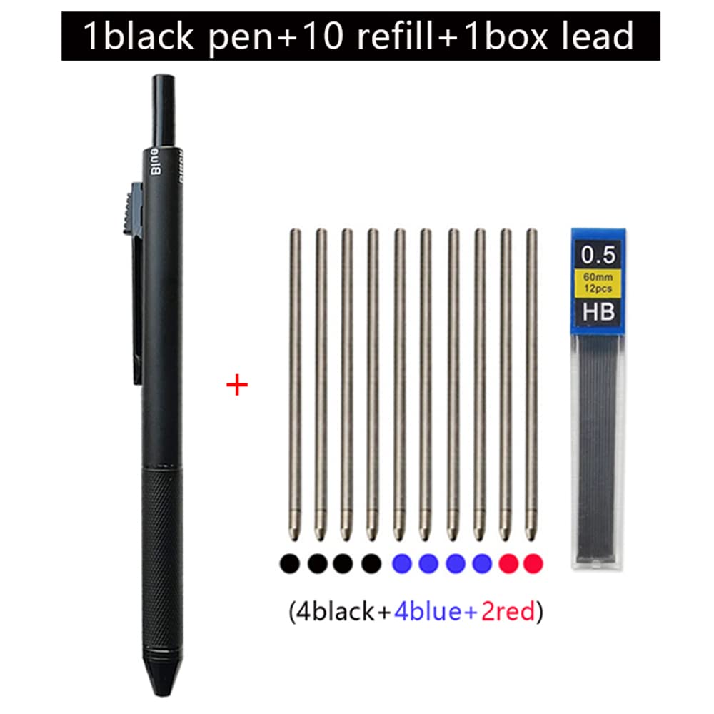 New Technology Gravity Sensor 4 In 1 Multicolor Ballpoint Pen Metal Multifunction Pen 3-colors Ball Point Refill and Pencil Lead (Black) - Image 2