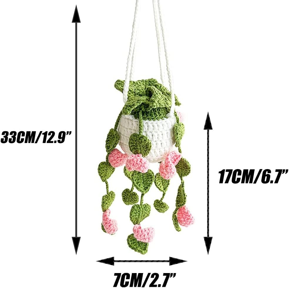 Miniatura 3 de Planta colgante de ganchillo para automóvil, lindos accesorios para plantas de automóvil, colgador de espejo de coche de punto para plantas, cesta