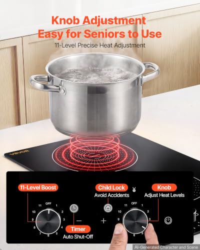 Image of VEVOR Induction Cooktop 12inch 2 Burners Built-in Electric Stove 110V 1800W, Countertop Induction Burner, with 11 Power Levels, Knob Control, Ceramic Glass Surface, Child Lock, for Kitchen, RV