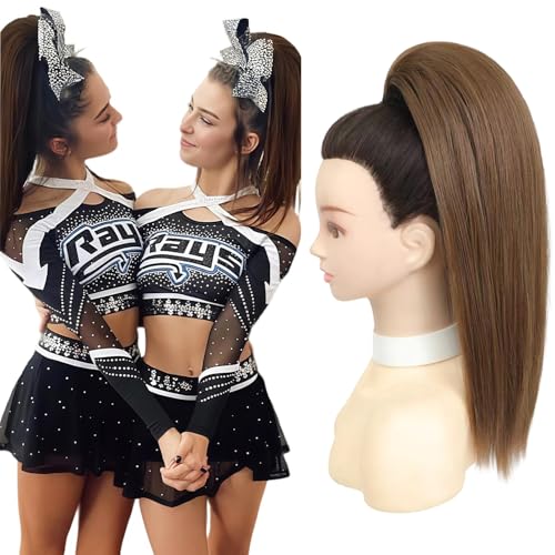Cheer Ponytail Hairpiece All Star Cheer Hair Straight Posh Pony for Cheerleader Competition 200% density Full and Thick Hair Mocha Melt
