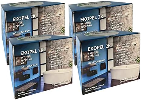 Tub Cast Ekopel 2K Contractor 4 Pack (No Tools Included Ekopel Only) - Bathtub Refinishing Kit - Odorless DIY Sink And Tub Reglazing Kit - No Peel Pour On Tub Coating - Bright Gloss Made in the USA