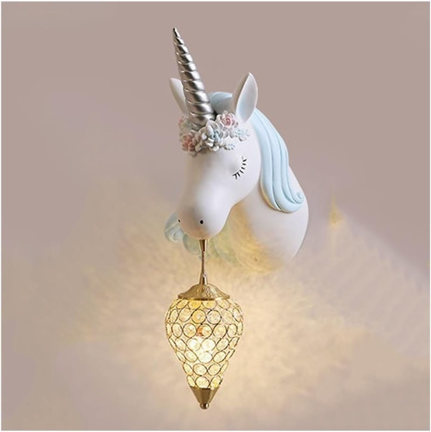 WJJHERRH Unicorn Creative Resin Wall Nordic Children's Room Light Crystal Lampshade Decor Lamp for Bedroom Bedside(Blue Right)