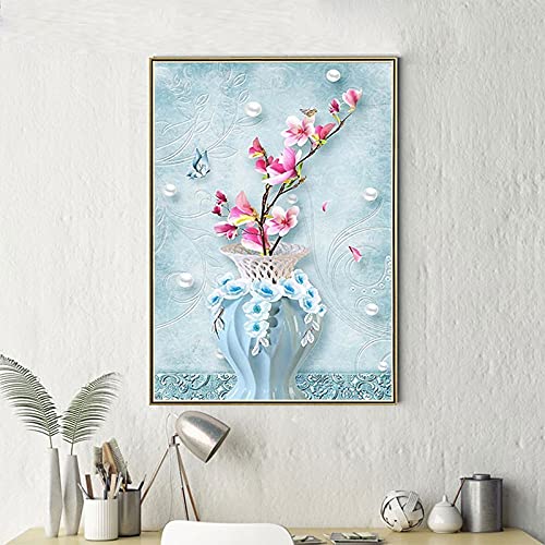 Peinture diamant 5D DIY grand format broderie strass fleur de pêche 40x100cm