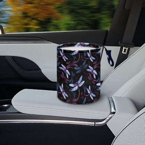 Image of Cute Dragonfly Car Trash Bag Car Trash Can with Adjustable Buttons Collapsible Multipurpose Car Storage Bag Road Trip Essentials