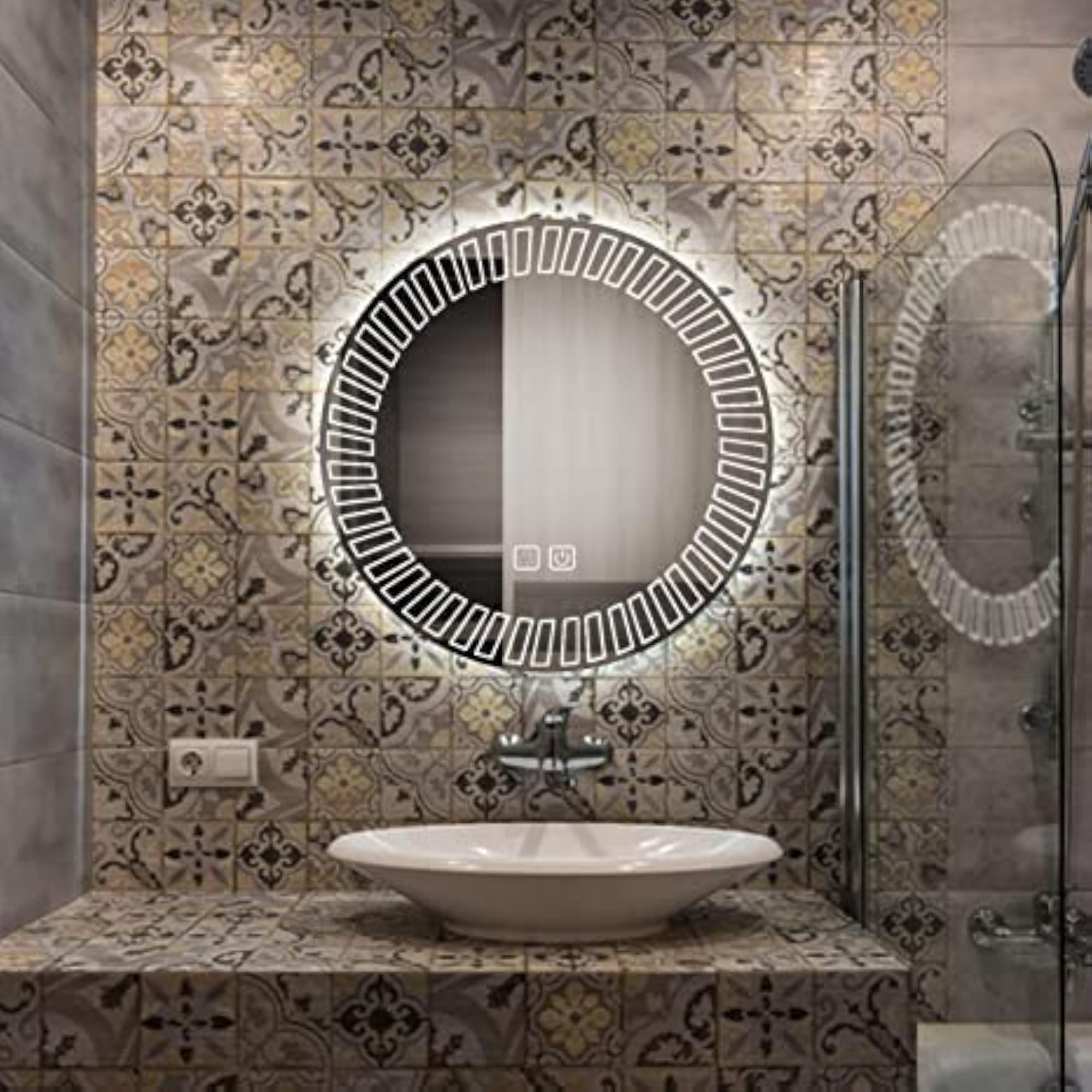 Round Bathroom Mirror Wall Mounted with LED Light
