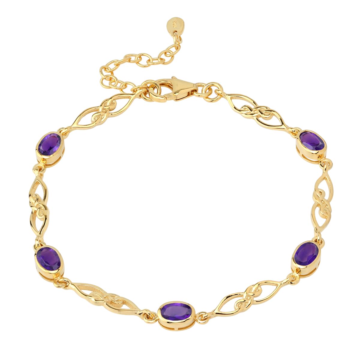 Silvershake Birthstone Gemstones White Gold Plated or Yellow Gold Plated 925 Sterling Silver Scroll/Filigree Celtic Knot Weave 7.25 to 8.75 Inch with Adjustable Extension Bracelet Jewelry for Women