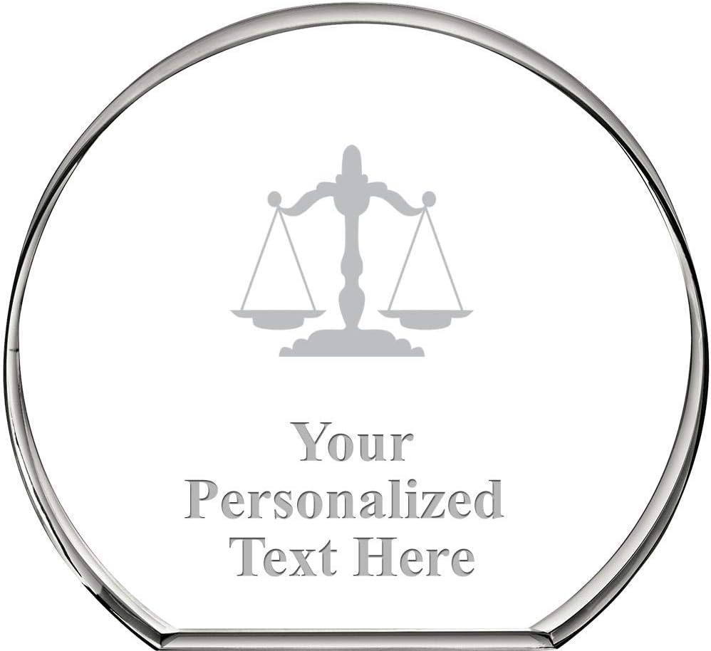 Crown Awards Scales of Justice Standing Circle Paperweight, Custom Engraved Scales of Justice Crystal Paperweight Gift Prime