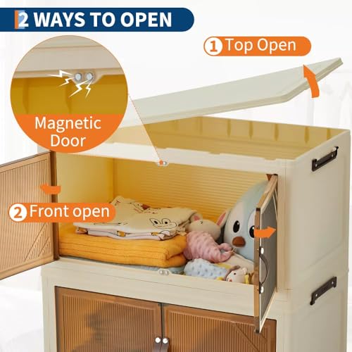 Lidzopas Faltbarer Kleiderschrank 68 × 38 × 173 cm, Kunststoff-Klappkommode mit Magnetischen Türen, Stabil Mehrzweckschrank für Kinderkleidung Aufbewahrung von Spielzeug ﻿
