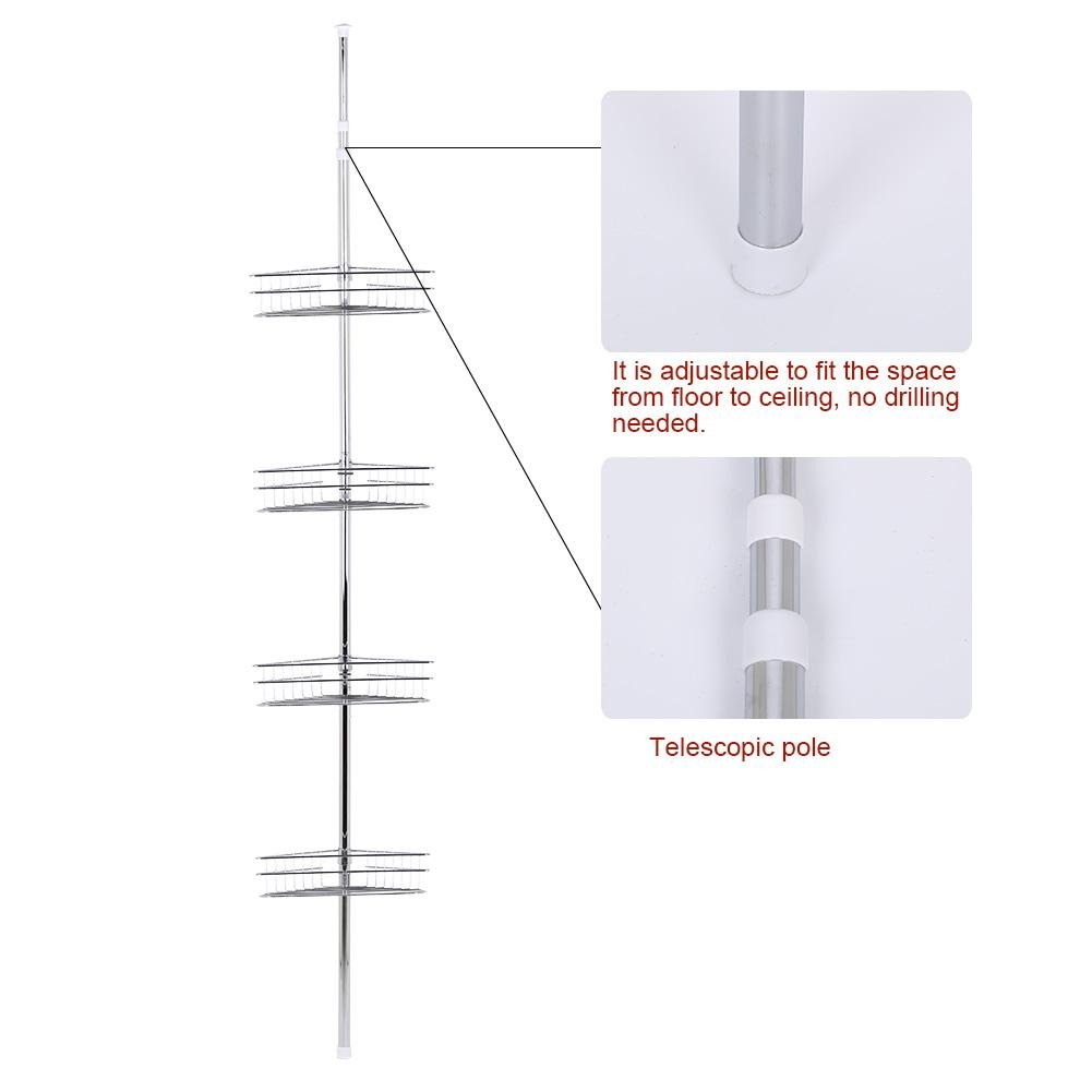 KIMISS Estante de Esquina de Baño de 4 Niveles, Barra de Tensión de Metal para Ducha Teles Ajustables Estante de Esquina de Baño Telescópico Almacenamiento Carrito de Ducha Estantes