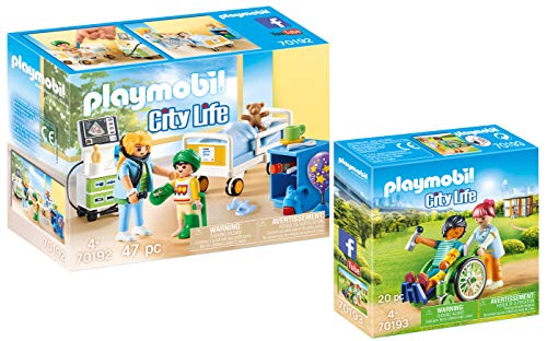Playmobil® City Life - Set de 2 partes 70192 70193 para enfermería infantil + paciente en silla de ruedas