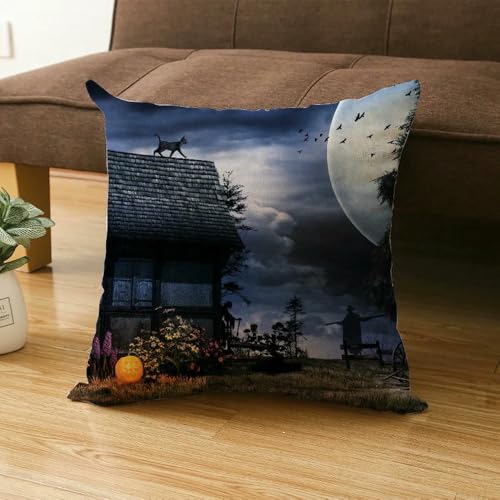 Housse de coussin Halloween château finition peluche premium - 6