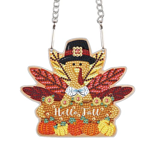 Image of DIY Diamond Painting Hello Fall Hanging Sign - Maple Leaf Door Hanger with Pumpkins, Fall Leaves, Autumn Thanksgiving Wall Window Decor Craft Kit for Porch Farmhouse