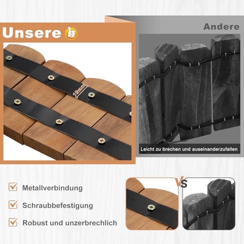 WOLTU Rollborder, Flexibler Holzzaun, Beeteinfassung Beetumrandung Rasenkante Gartenzaun Holz, Deko für Garten Blumenbeet, 203x10 cm, Dunkelbraun