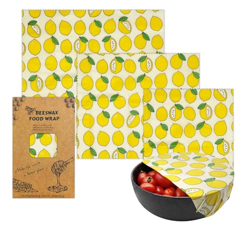 Bethany Home ワックスペーパー 3枚セット 蜜蝋ラップ 食品保存用ラップ サンドイッチの包み紙 蜜蝋布 再利用可能 無添加 繰り返し使える オーガニック ミツロウラップ 環境にやさしい 分解可能 キッチンラップ 生鮮保存 お土産 贈り物 プレゼント (レモン-3pcs)（Amazon）