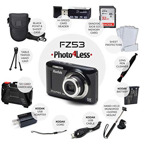 Kodak PIXPRO FZ53 Digitalkamera (16,15 MP, 16,15 MP, 32 GB Speicherkarte, Kameratasche, ausziehbares Einbeinstativ… – Bild 3
