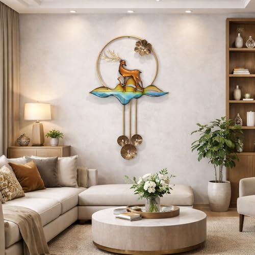 Image of Framing Hub Metal Multicolor Handcrafted Big Deer Leaf Wall Decor Vertical Frame | Artistic Wall Hanging for Living Room Office (Size 22x42 Inch)
