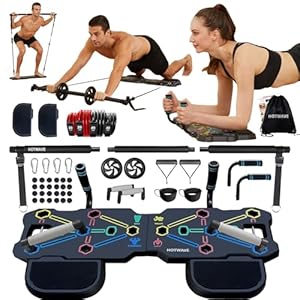 HOTWAVE Portable Workout Equipment with 20 Gym Accessories.Push Up Board &Plank,Resistance Band with Ab Roller Wheel,Exercise at Home For Men and Women HOTWAVE Portable Workout Equipment with 20 Gym AccessoriesPush Up Board PlankResistance Band with Ab Roller WheelExercise at Home For Men and Women