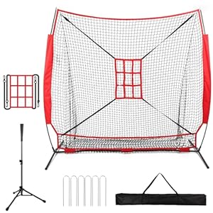 7×7 ft Baseball Net with Large Ball Collection System, Baseball&Softball Hitting Net, Baseball Nets for Batting with Carry Bag and U-shaped Ground Nail, Baseball Training Equipment for Pitching