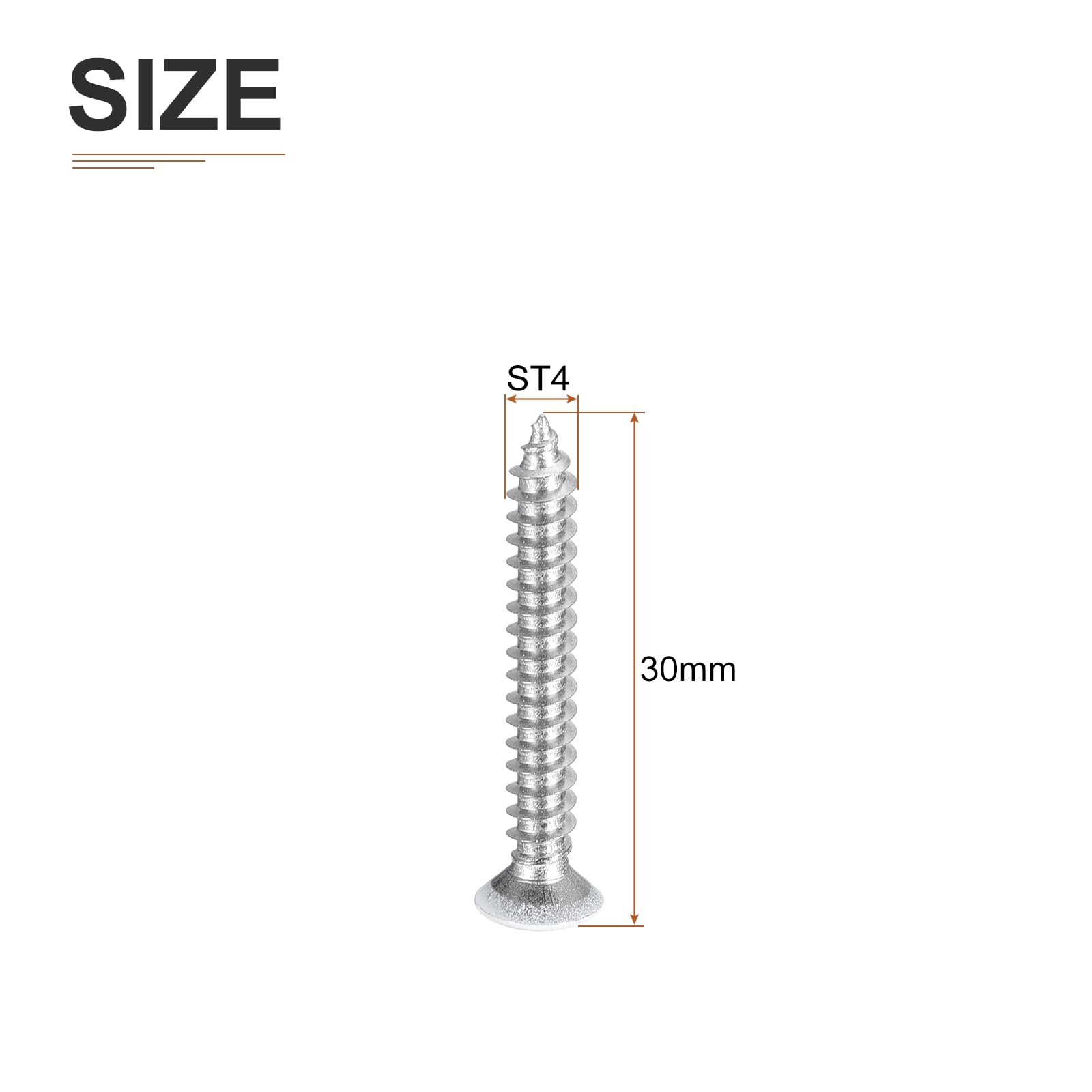DTGN 100Pcs ST4x30mm Flat Head Wood Screws, 304 Stainless Steel White Phillips Self Tapping Screws - Image 2