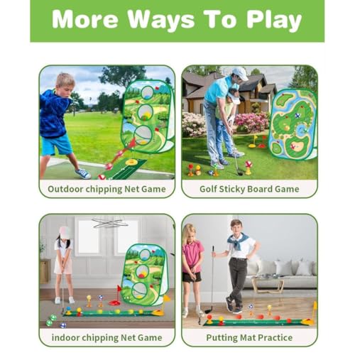 THE GAME FACTORY - Sticky Golf Club Games Set for Indoor Play – 4-in-1 Golf Toy with Chipping Net, Sticky Ball Targets, and Putting Practice Mat – Fun Sports Game for Kids & Adults - Kids Golf Set