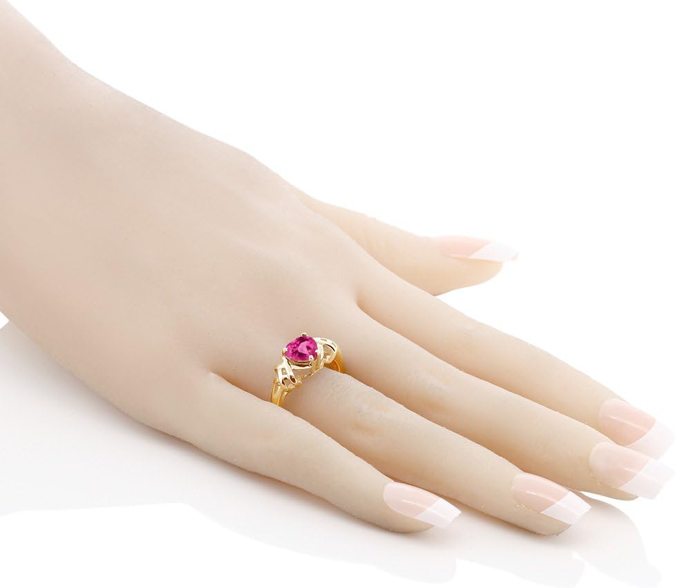 Gem Stone King 1.30 Ct Heart Shape Pink Mystic Topaz 18K Yellow Gold Plated Silver Ring