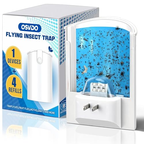 Image of OSVDO Blue UV Light Flying Insect Trap, Plug-in Bug Catcher with 4 Sticky Refills for 100+ Days, Fly Catcher for Flies, Fruit Flies, Gnats, Moths, Silent for Home